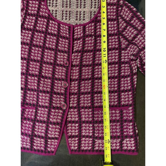 Carlisle Purple Checked Round Neck Long Sleeved Cardigan Sweater Sz XL - Picture 10 of 12